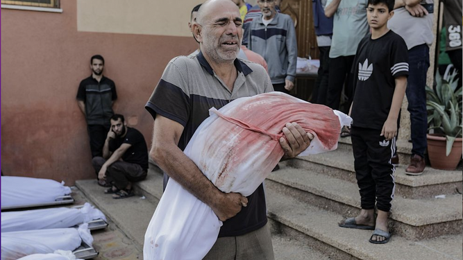 hombre cuerpo ataque israeli Gaza